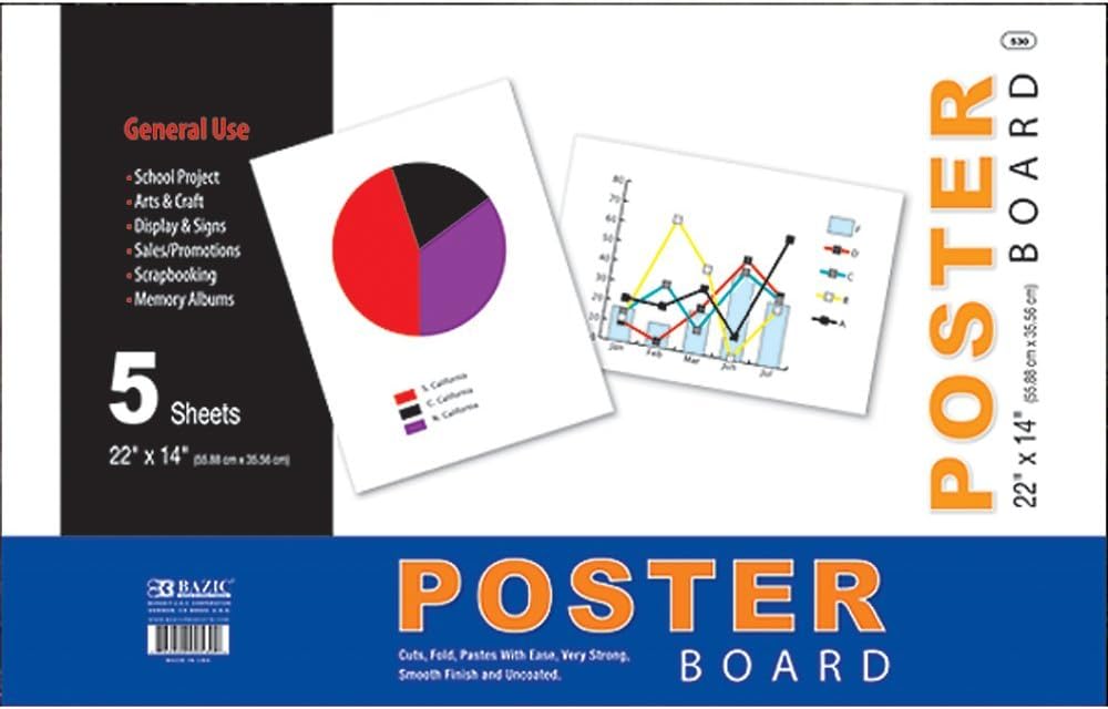 Bazic22" X 14" White Poster Board (5/Pack) (Case of 48)