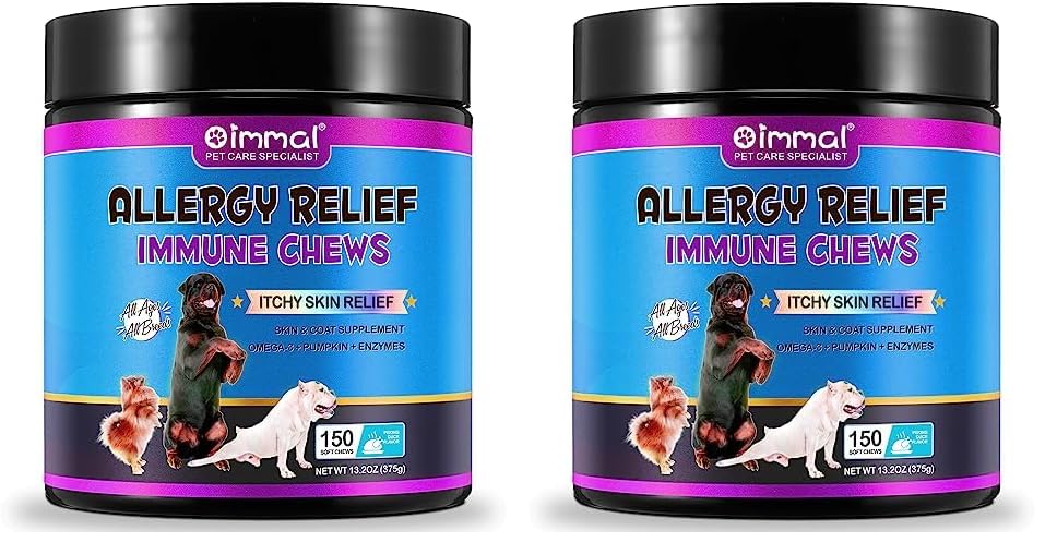 Dog Allergy Chews for Dogs - 150pc Soft Chews Itch Immunity Treats for Dog Soothe Itchy Paws, Eyes, Ears, Skin - Supports Seasonal Itching Relief, Itching, Licking, Scratching, 150pcs/Duck (Pack of 2)