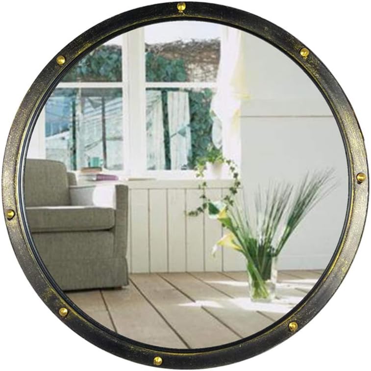 Retro Round Bathroom Mirror Wall Mirror, Industrial Iron Frame Decorative Mirror, Wall Mirror in Bedroom Living Room Corridor, Vanity Makeup Mirror, 60cm (23.6inch)