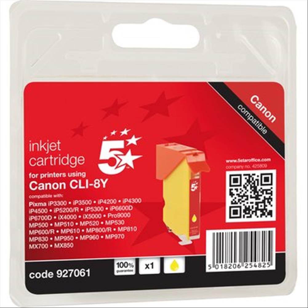5 Star Compatible Inkjet Cartridge Page Yield 327pp Yellow [Canon CLI-8Y Equivalent]