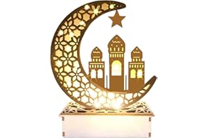 23GUANYI Ramadan Decorations, Ramadan Lights, Eid Decorations, 3D Wooden Eid Mubarak Decorations Lights Home Party Bedroom for Muslims, Eid al-Fitr al-Adha Islamic Table Decor (Moon Castle)