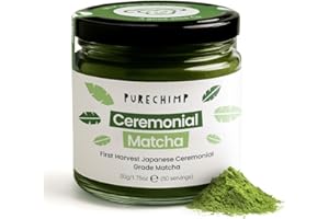 PureChimp Ceremonial Grade Matcha Powder 1.75oz. Pure Japanese Matcha Ceremonial Grade Tea, Shade-Grown in Kagoshima. Antioxidant-Rich Green Tea Powder for Lattes. Recyclable Glass Jar, Unsweetened