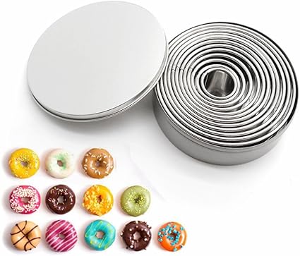 Amazon ラウンドクッキービスケットカッターセット 12ピース ステンレススチールサークルペストリードーナツドーナツカッターラウンドベーキング型 メタルボックス付き Okdeals クッキー型 通販