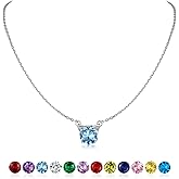 SILVERCUTE Sterling Silver Birthstone Necklace for Women,Dainty Silver Pendant Necklace with Round Cubic Zirconia,16"-18"