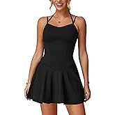 QBGJTD Womens Tennis Dress with Built-in Shorts and Bra Spaghetti Strap Backless Workout Yoga Golf Dresses with Pockets