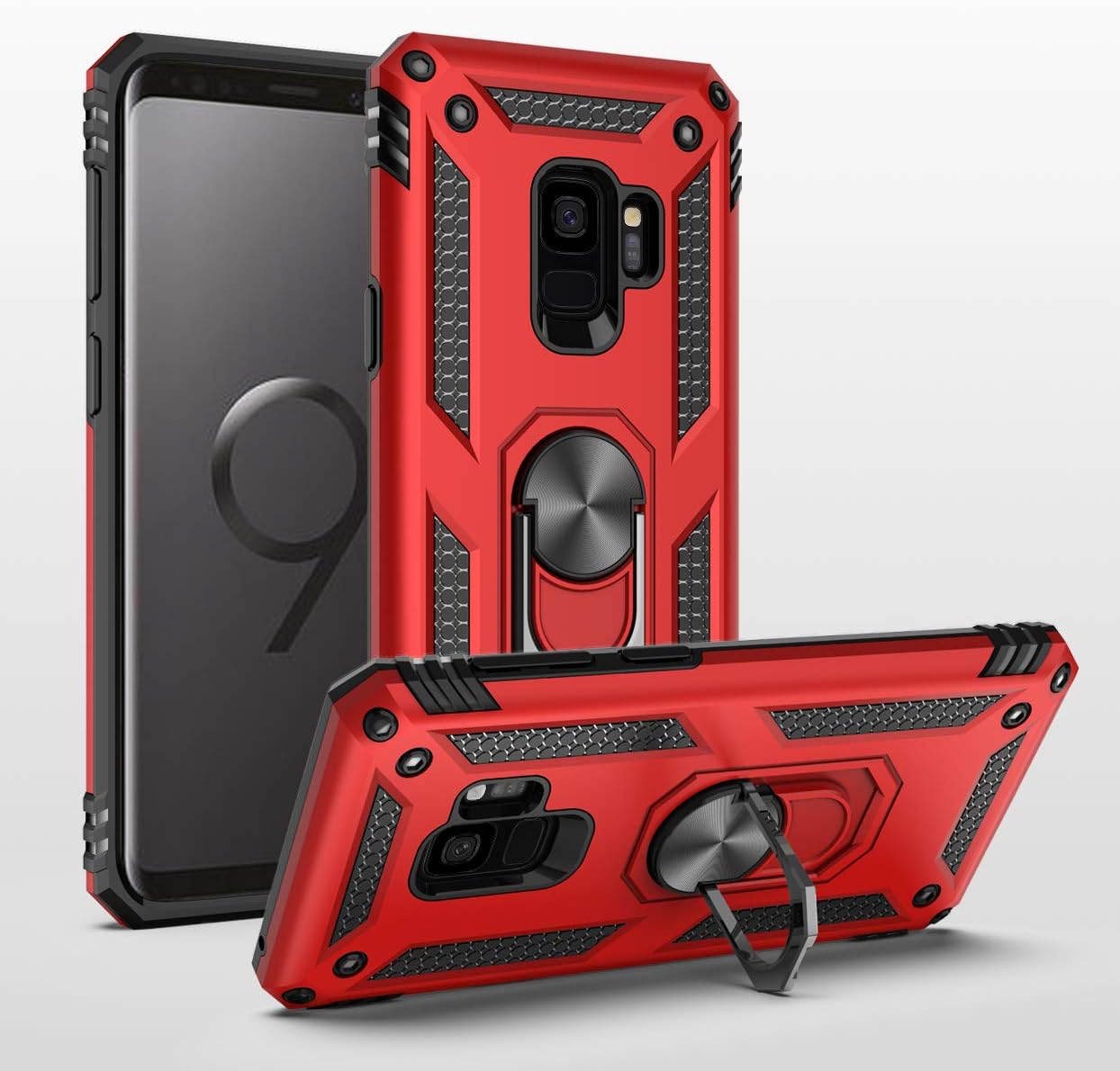 SUSAA Case for Galaxy S9,360 Degree Rotating Ring Holder Kickstand Phone Case for Samsung Galaxy S9 (2018 Release) RED