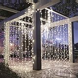 LEORX 300 LED Curtain Lights, 8 Modes Curtain Fairy Lights for New Year Wedding Party Bedroom Garden Patio Outdoor Indoor, White