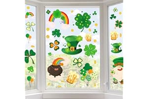 Ivenf St. Patrick's Day Decorations Window Clings Decor, Extra Large Shamrock Irish Gnome Top Hat Gold Coins Decal Stickers for Kids School Home Accessories Party Supplies Gifts, 6 Sheets 100 pcs