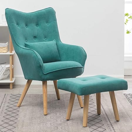 Warmiehomy Modern Occasional Chair Buttoned Wing Back Velvet Accent Chair Armchair With Footstool For Living Room Bedroom Office Lounge Reception Turquoise Amazon Co Uk Kitchen Home