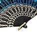 INNOLIFE Elegant Colorful Embroidered Flower Peacock Pattern Sequin Fabric Folding Handheld Hand Fan Hand-Crafted (Sky Blue)