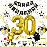 30th Birthday Decorations Kit 75 Pieces - Happy Birthday Banner, 40-Inch 30 Gold balloons, Sparkling Hanging Swirls, Photo Booth Props, Confetti for Table Decorations, Birthday Plan Checklist