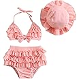 Yccutest Infant Baby Girl Flower Swimsuit 3Pcs Halter Triangle Tops Ruffle Bottoms Sun Hat Bikini Set Bathing Suit Swimwear