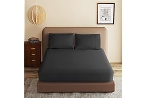 ZAIZAIHOME 100% Egyptian Cotton Fitted Sheet Queen Size Black, 600 Thread Count 8-16" Deep Pocket Sheet, Soft & Elastic Sateen Weave Bottom Sheet for Hotel & Home (Black, 1 Pack Fitted Sheet Only,Queen)