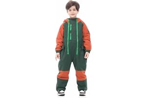 SNBOCON Kids Girls Boys One Piece Snowsuits Ski Suits High Collar Hood Double Zipper Jumpsuits Winter Waterproof Jackets
