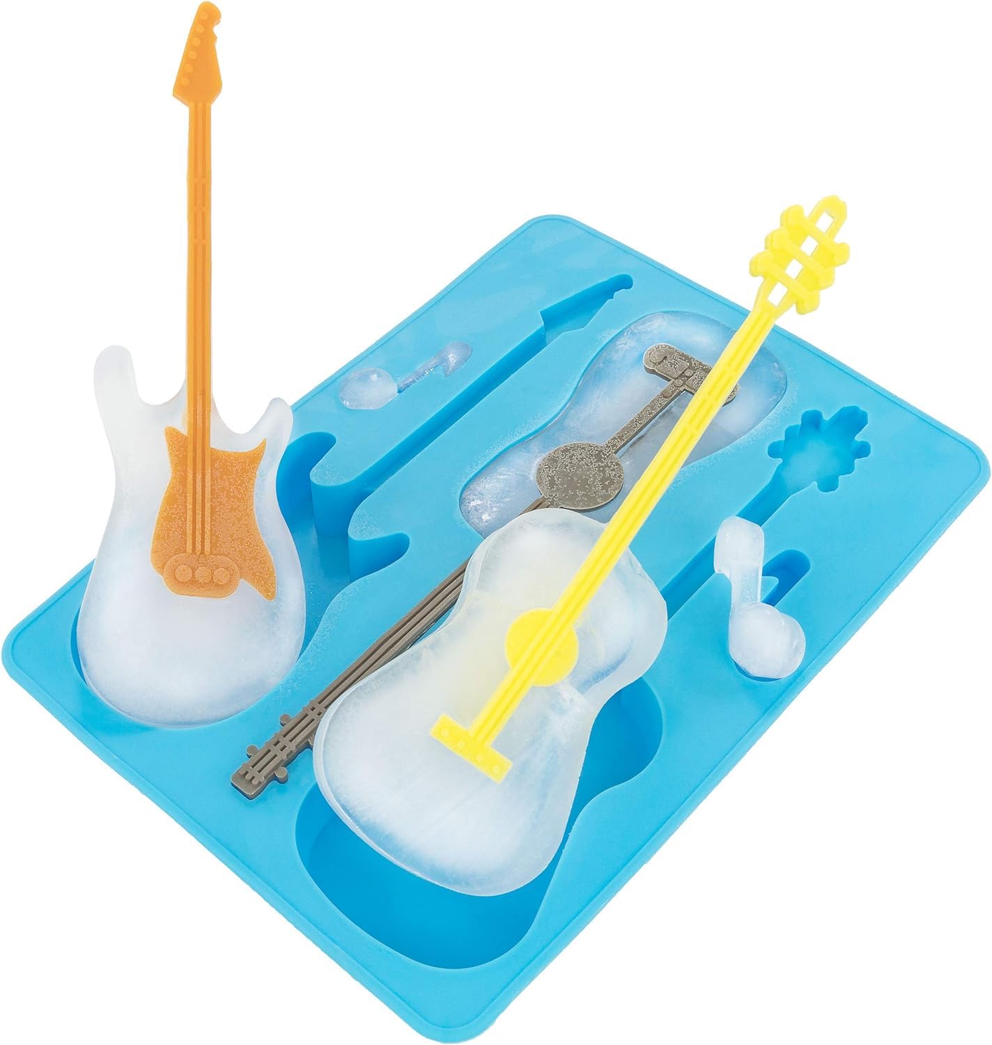 Fairly Odd Novelties Acoustic/Electric Guitar Ice Cube Tray Mold with Stirrers Blue Novelty Gag Gift