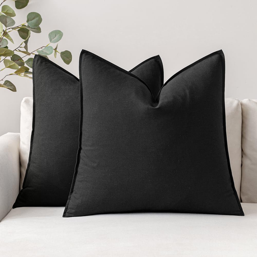 Photo 1 of ***GREEN NOT GREY****MIULEE Pack of 2 Black Pillow Covers 24x24 Inch Decorative Couch Throw Pillow Covers Linen Cushion Covers Set Modern Farmhouse Eruo Sham Home Decor for Sofa Living Room Bed