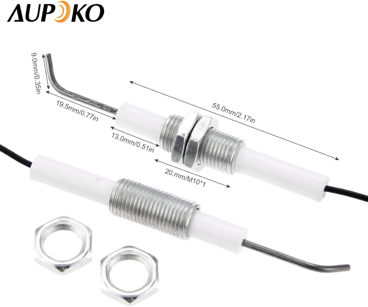 Aupoko Piezo Spark Igniters Push Button Piezo Igniter with Threaded Universal Ceramic Electrode Ignition Spark Plug Wire 30 CM for Heater Gas Grill Cooker BBQ Fireplace Stove Range Outdoor Set of 2 - Image 5