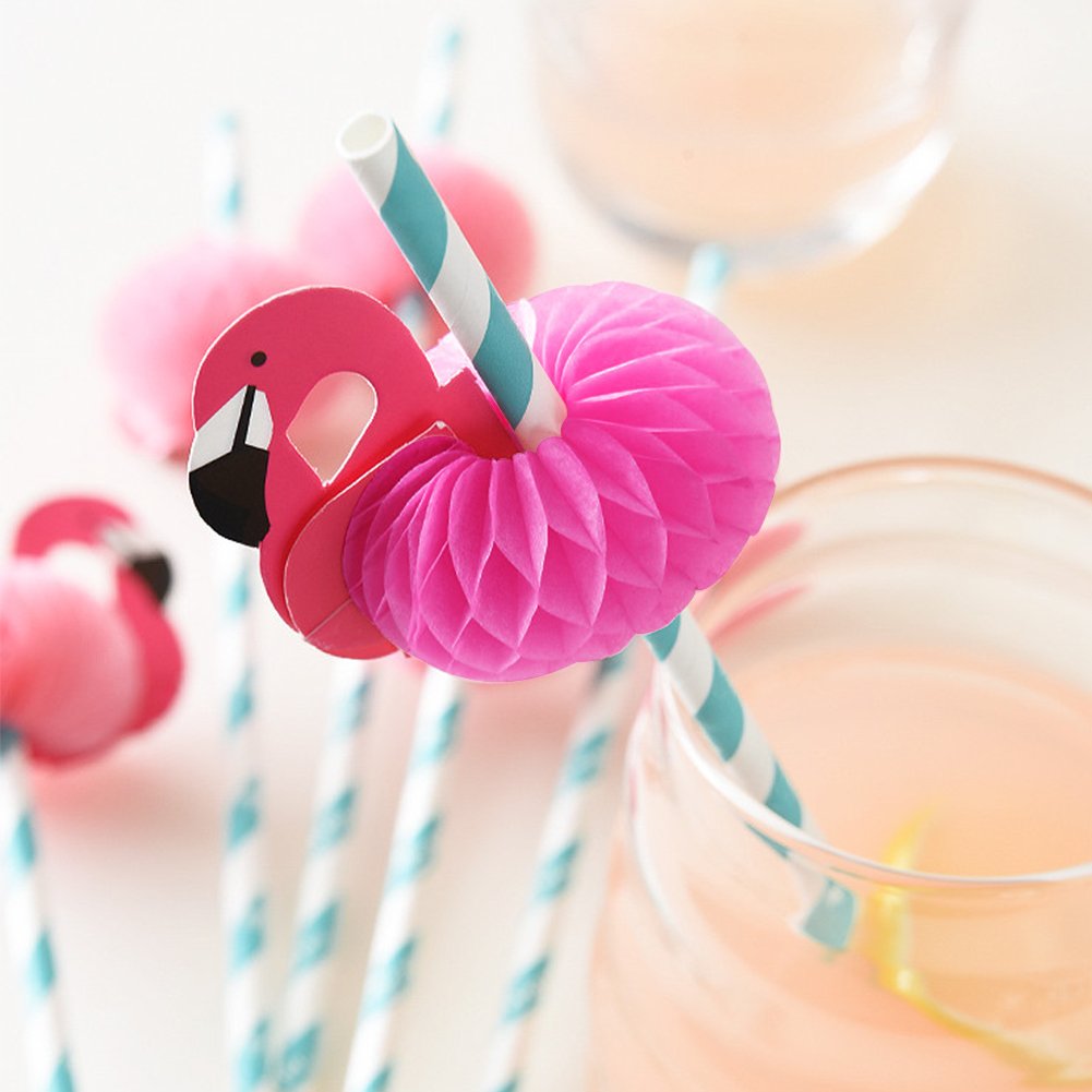 Flamingo Paper Straw Decorations, 50 PCS Disposable Cocktail Drinking Straws Decorative for Party Table Décor Luau Party by HansGo