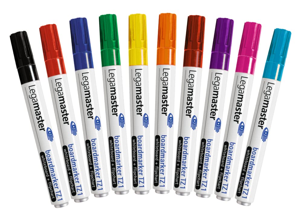 Legamaster Whiteboard Marker Set - Multi-Coloured - 10 Whiteboard Pens - Round Tip 1.5-3 mm - Whiteboard Pen Dry Wipe - for Whiteboards, Flipcharts, Magnetic, Memo Boards - Sketchnotes