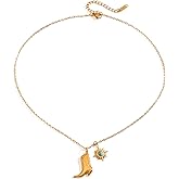 Boho Sun Turquoise Cowboy Boot Pendant Stainless Steel Choker Necklace Trendy Cowgirl Boots Charm Necklaces Adjustable Chain Western Jewelry Country Concert Rodeo Outfit Birthday Gift for Women