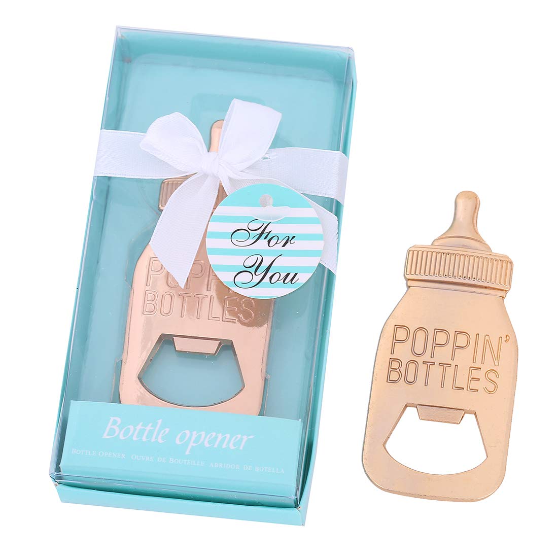 Yuokwer 24pcs Bottle Opener Baby Shower Favor for Guest, Gold Feeding Bottle Opener Wedding Favors Baby Shower Giveaways Gift for Guest, Party Favors Gift & Party Decorations Supplies (Blue, 24)