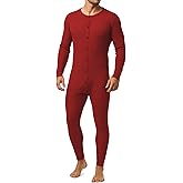 August Alley Men's Thermal Union Suits Long Sleeve One Piece Crew Neck Bodysuit Pajamas Button Down Classic Underwear