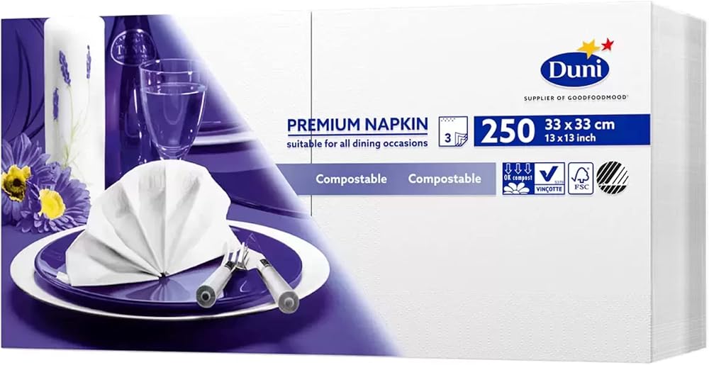 Duni 250 Large Premium Napkins 33cm 3ply White FSC
