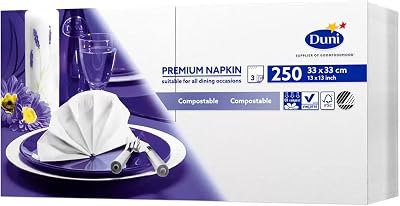 Duni 250 Large Premium Napkins 33cm 3ply White FSC