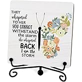 Inspirational Quotes Decorative Sign, I Am Storm Motivational Wooden Sign With Stand, Floral Butterfly Wooden Desk Decor for Farmhouse Home Office Shelf, Gifts for Women Friends Colleagues, A(49)