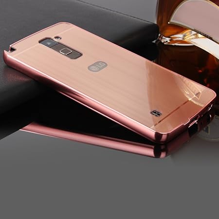 Slynmax Spiegel Design Rosegold Metall Bumper Case Hart PC Cover Schutzhülle für LG Stylus 2 Hülle Shockproof 2in1 Dual Layer