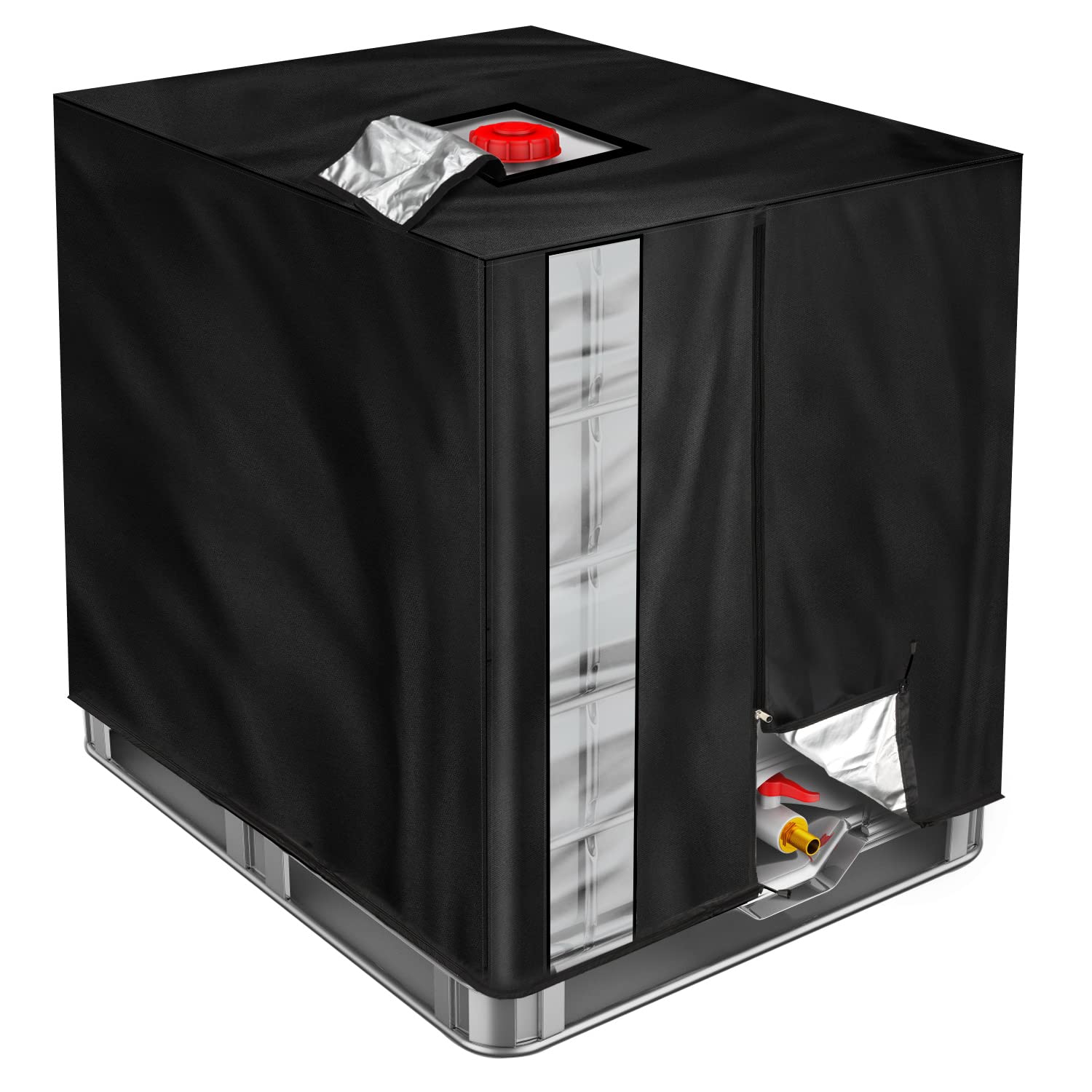 Sexyhot IBC Tank Cover with pvc Window, 1000L IBC Container Covers, Tarpaulin for Water Tank, 420D Oxford Fabric Protective Cover, Rain/Snow/UV Protection Windproof (120 * 100 * 116cm) Black
