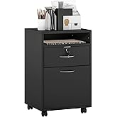 HOMCOM 24" Vertical Filing Cabinet with Drawer, Mobile File Cabinet with Wheels for Home Office, Black