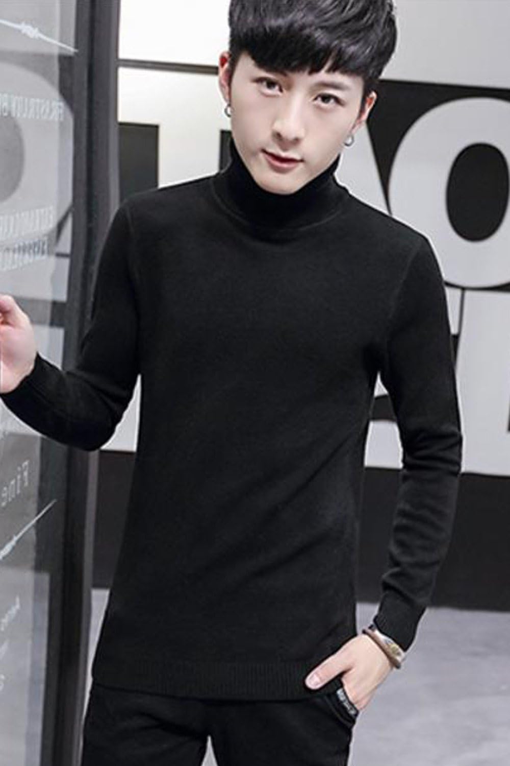 Amazon Co Jp Bluemoonhouse メンズ ハイネック カットソー セーター ニット タートルネック クルーネック カシミア ニットセーター 長袖 ロング スリーブ コットン 4色展開 黒 M スポーツ アウトドア