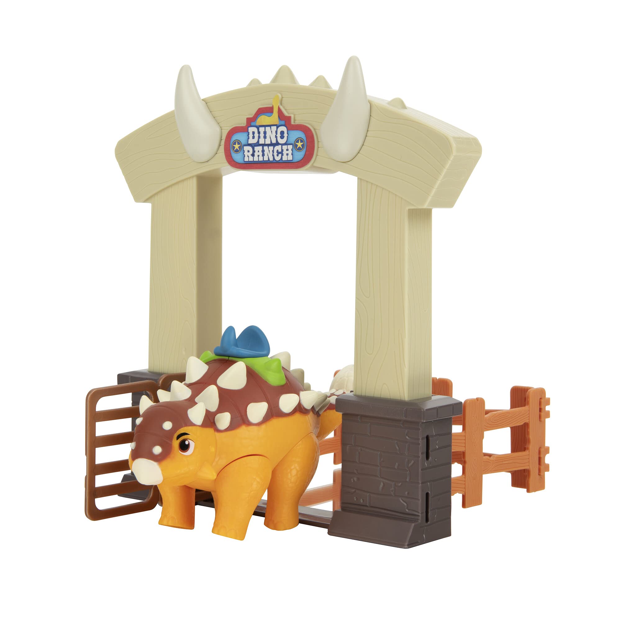 Dino Ranch Action Pack Featuring Ankylosaurus - 4 Fence Pieces to Connect- Four Styles to Collect - Toys for Kids Featuring Your Favourite Pre-Westoric Ranchers
