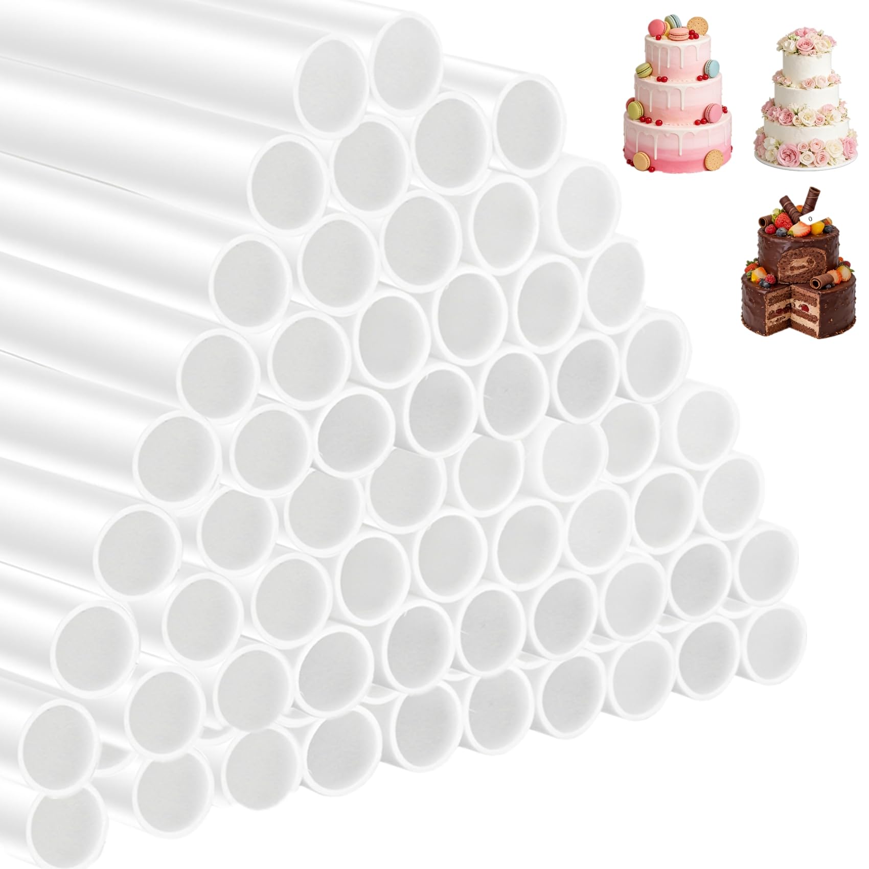 Yopay 100 Pack Plastic White Cake Dowel Rods, 1cm/0.4Inch Diameter, 24cm/9.5 Inch Length,Tiered Cake Construction Rods, Cake Stacking Supporting Rods