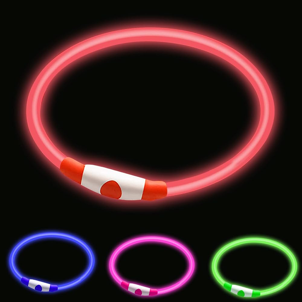 woeita LED Dog Collar Glow Light USB Rechargeable Red - Cut to Fit