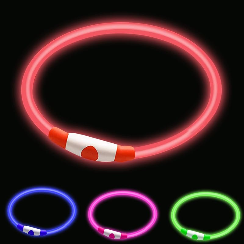 woeita LED Dog Collar Glow Light USB Rechargeable Red - Cut to Fit