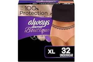 Always Discreet Boutique Adult Incontinence & Postpartum Underwear For Women, Size X-Large, Peach, Maximum Absorbency, Disposable, 16 Count x 2 Packs (32 Count total)