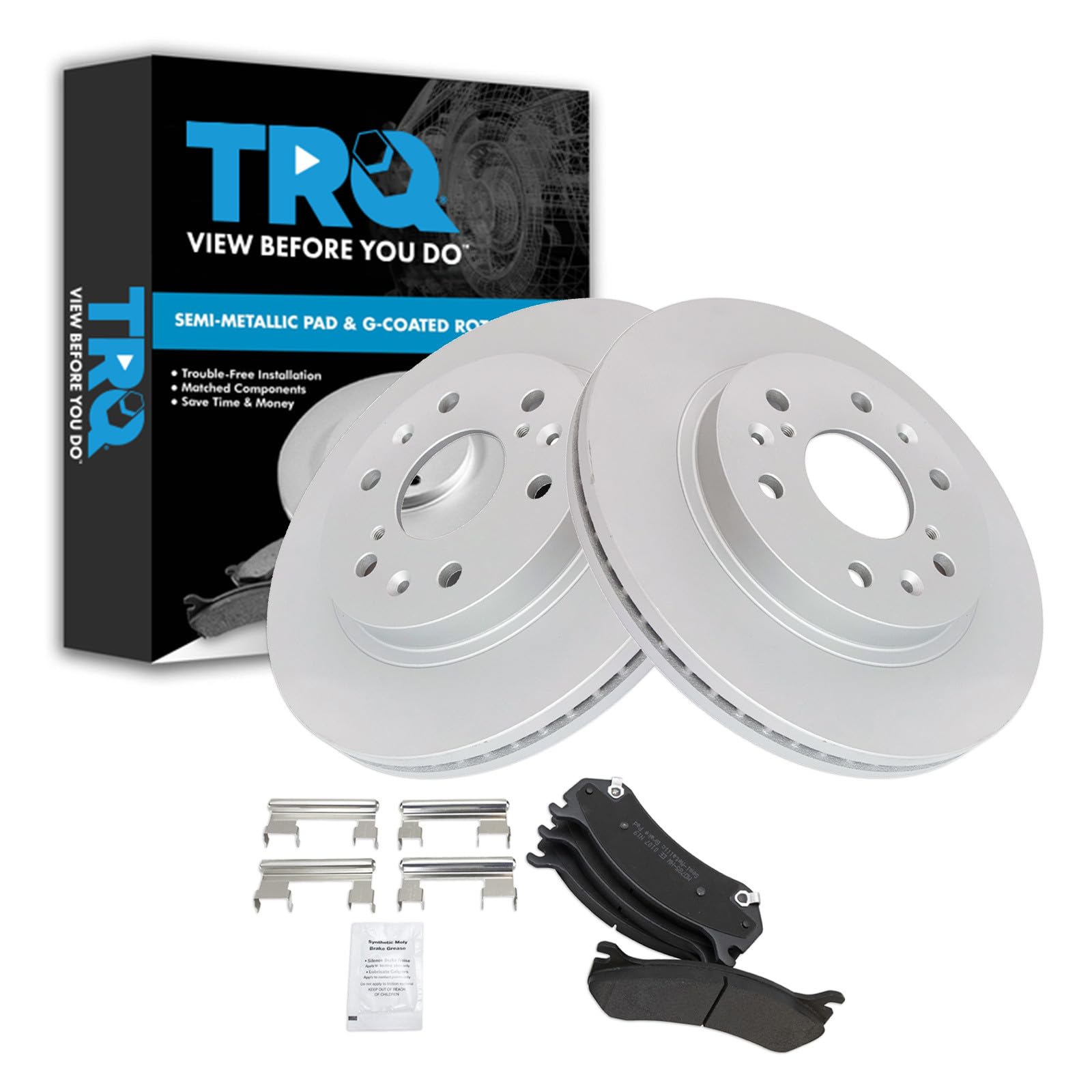 TRQ Front Brake Pad and Rotor Set Semi Metallic Coated Rotors Compatible with 2005-2006 GMC Sierra 1500 2007 Sierra 1500 Classic Image