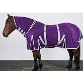 TECH EQUESTRIAN Heavy Duty Horse Fly Sheet with Neck and Detachable Belly Band | Summer Sheet (78, Purple)