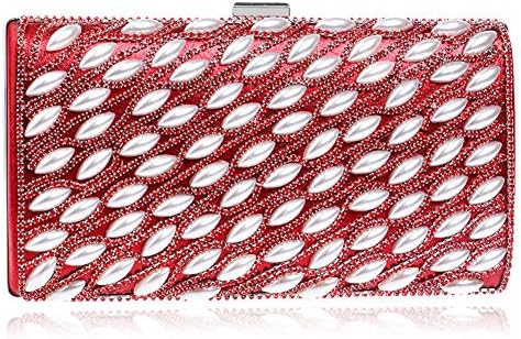 LoriLi Women's Rectangle Banquet Pearl Clutch Lady Evening Purse Bag(Red)