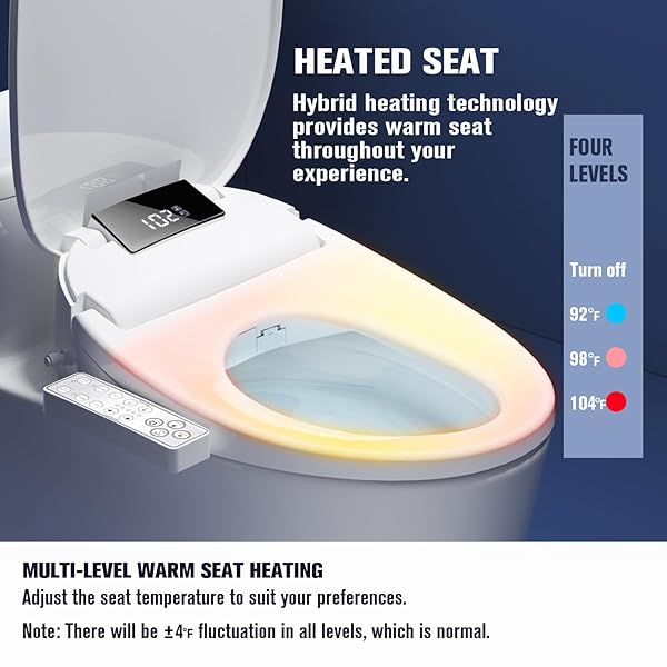 WLJBIDET TOILET BIDET SEAT, INSTANT WARM WATER, SELF-CLEANING NOZZLE, MULTIPLE SPRAYING MODES, ELECTRIC HEATED SEAT, WARM AIR DRYING, SOFT CLOSED LID, DISPLAY SCREEN, REQUIRES ELECTRICITY, ELONGATED