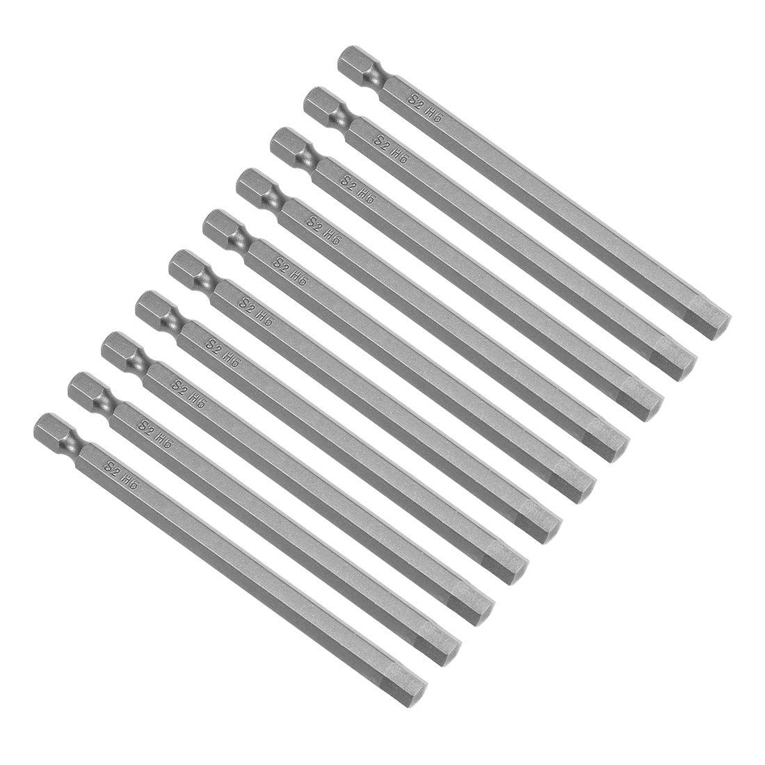 sourcing map 10Pcs 1/4" Hex Shank 100mm Length Magnetic Hex Head H6 Screwdriver Bits S2 Alloy Steel