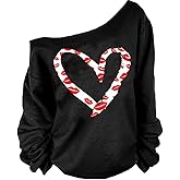 MAGICMK Woman’s Sweatershirt Lips Print Causal Blouse Off The Shoulder Long Sleeve Loose Slouchy Pullover Plus Size Tops