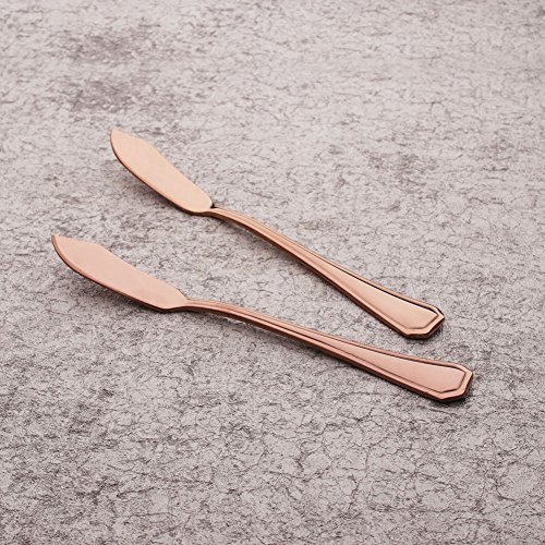 Onlycooker 7-inch 6 Piece Butter Knife Copper Flatware Silverware Set for 6 Stainless Steel Cutlery Dishwasher Safe (Rose Gold)