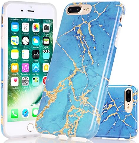 iPhone 7 Plus Case, Wastou [Marble Pattern Series] Slim Fit Anti-Shock Frosted TPU Protective Cover Case for Apple iPhone 7 Plus (2016) / iPhone 8 Plus (2017) (Blue Sparkle Gold)
