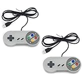 TRIXES Pack of 2 Wired USB Controllers - Compatible with SNES Emulators - Retro Gaming Joypads Gamepad - Suitable for Gaming 