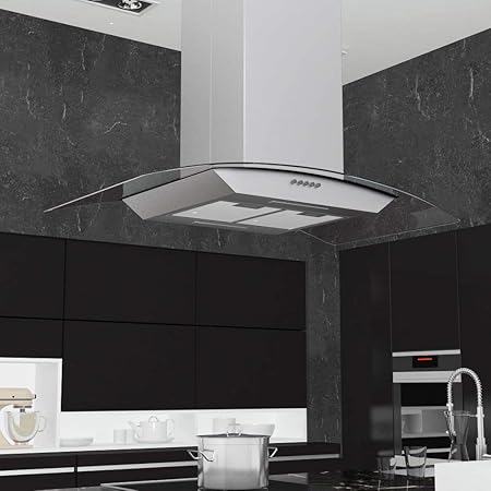 Festnight Island Chimney Cooker Hood Kitchen Extractor With Led