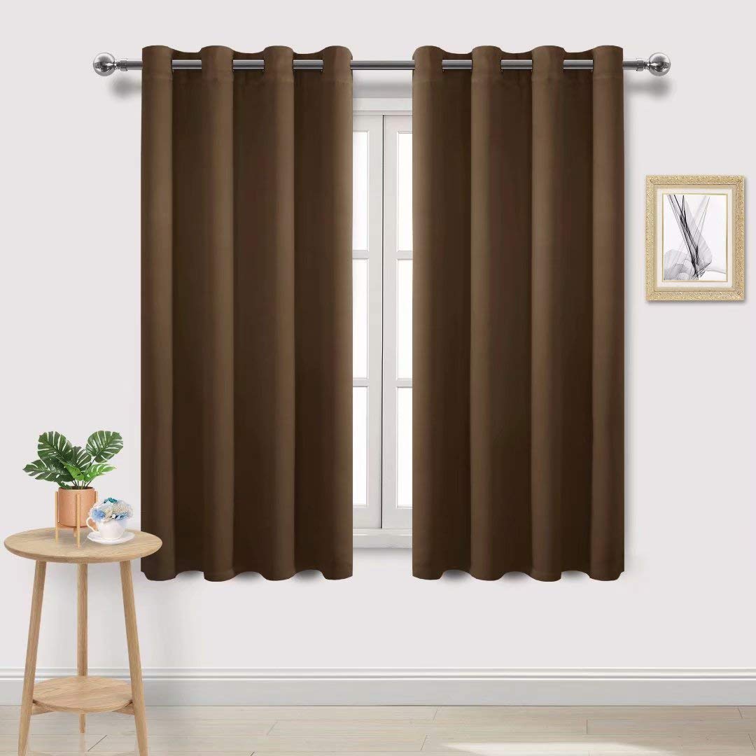 DWCN Brown Room Darkening Blackout Curtains, Thermal Insulated Privacy Energy Saving Window Drapes - W52 x L63 Inch Length, Set of 2