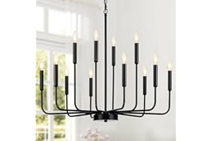 Gifarich Black Chandeliers for Dining Room Light Fixture Over Table, Modern Farmhouse Chandeliers for Living Room,12-Lights Industrial Metal Candle Lighting Fixtures for Entryway Kitchen Island Foyer